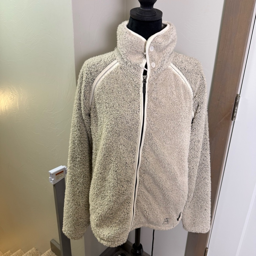 Avalanche Women's Thermal Full Zip Sherpa Cowl Neck Button Sweater Sweatshirt Lg
